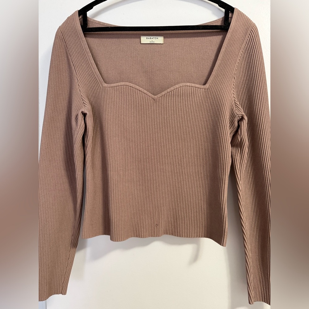 Babaton Taupe Textured Knit Top